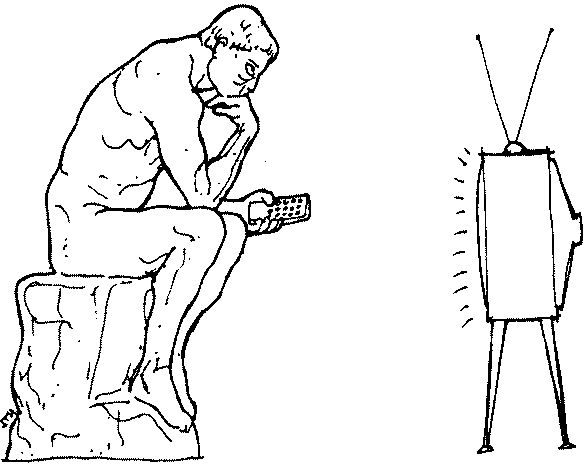 Потънали му гемиите Замислена мъжка статуя пред телевизор