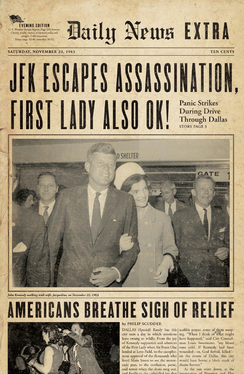 Първа страница на вестник, оповестяваща, че Кенеди е оцелял след покушението 112263_kenedi_e_oceljal.jpg