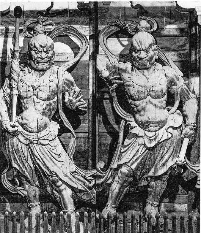 Фигура 19._ Пазители на прага, държащи мълнии_ (оцветена дърворезба, Япония, 1203 г.) fig_19.jpg